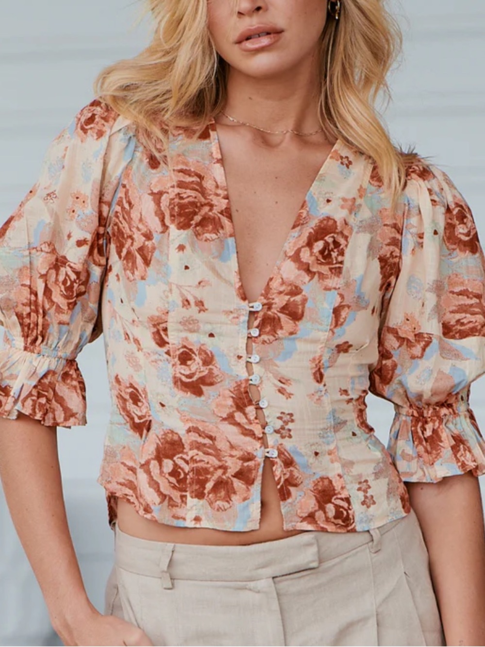 Free People floral puff sleeve I Found You Top - Small